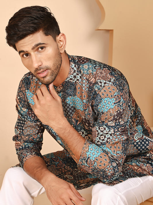 Traditional Printed Kurtas with Sequins ( ANMKO 263Brown )  [RT] [P-11]