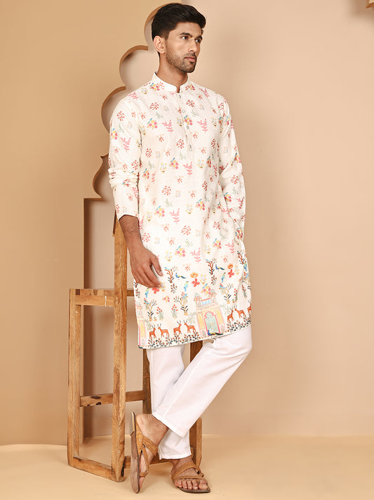 Floral Printed Black Kurtas for Men ( ANMKO 264White )  [RT] [N-2]
