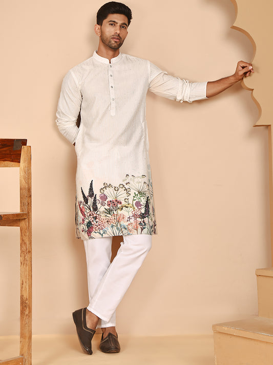 Floral Printed Black Kurtas for Men ( ANMKO 266White )  [RT] [G-3]