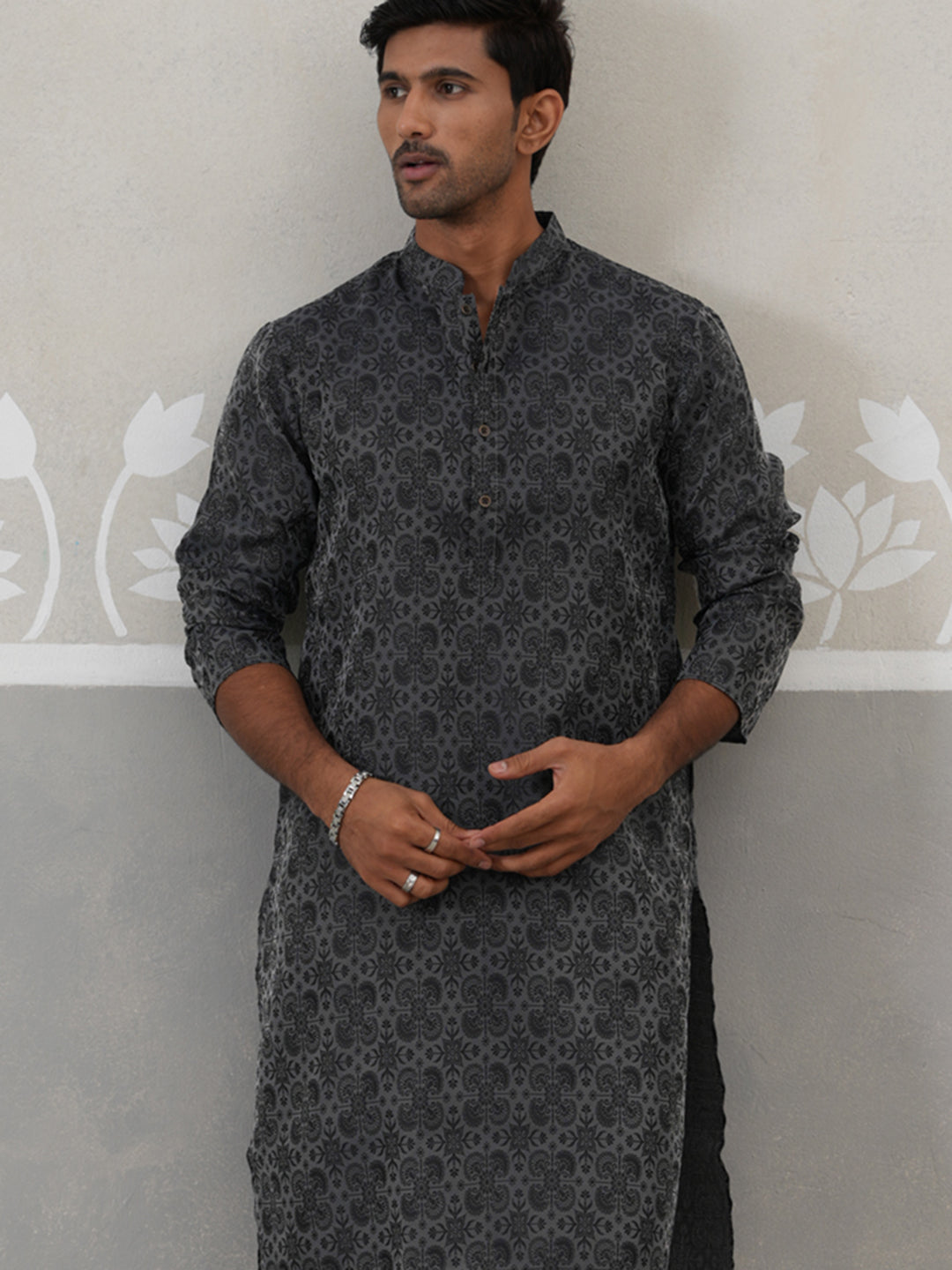 Woven Design Straight Kurta with Pyjama Set ( ANMKP 269Grey )  [RT] [P-13]