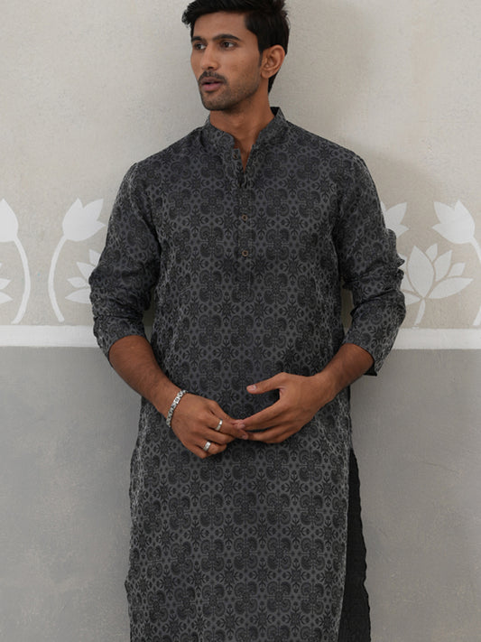 Woven Design Straight Kurta with Pyjama Set ( ANMKP 269Grey )  [RT] [P-13]