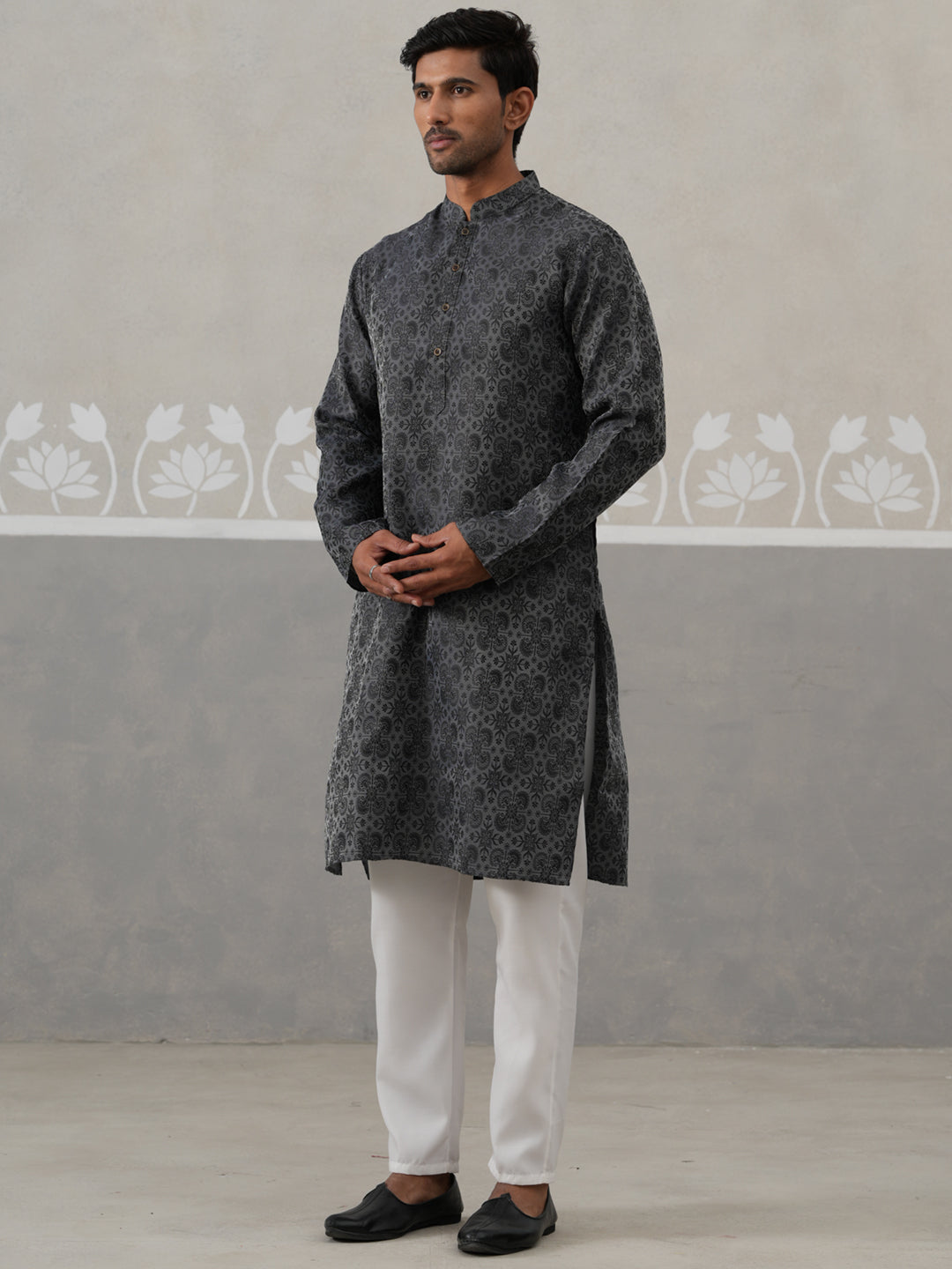 Woven Design Straight Kurta with Pyjama Set ( ANMKP 269Grey )  [RT] [P-13]