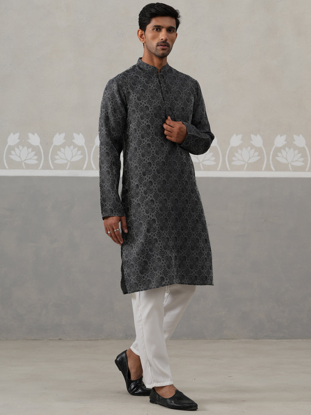 Woven Design Straight Kurta with Pyjama Set ( ANMKP 269Grey )  [RT] [P-13]