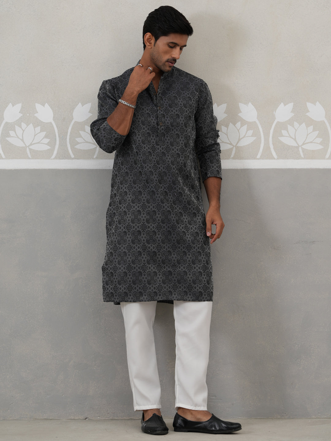 Woven Design Straight Kurta with Pyjama Set ( ANMKP 269Grey )  [RT] [P-13]