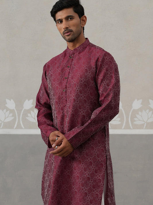 Woven Design Straight Kurta with Pyjama Set ( ANMKP 269Maroon )  [RT] [P-13]