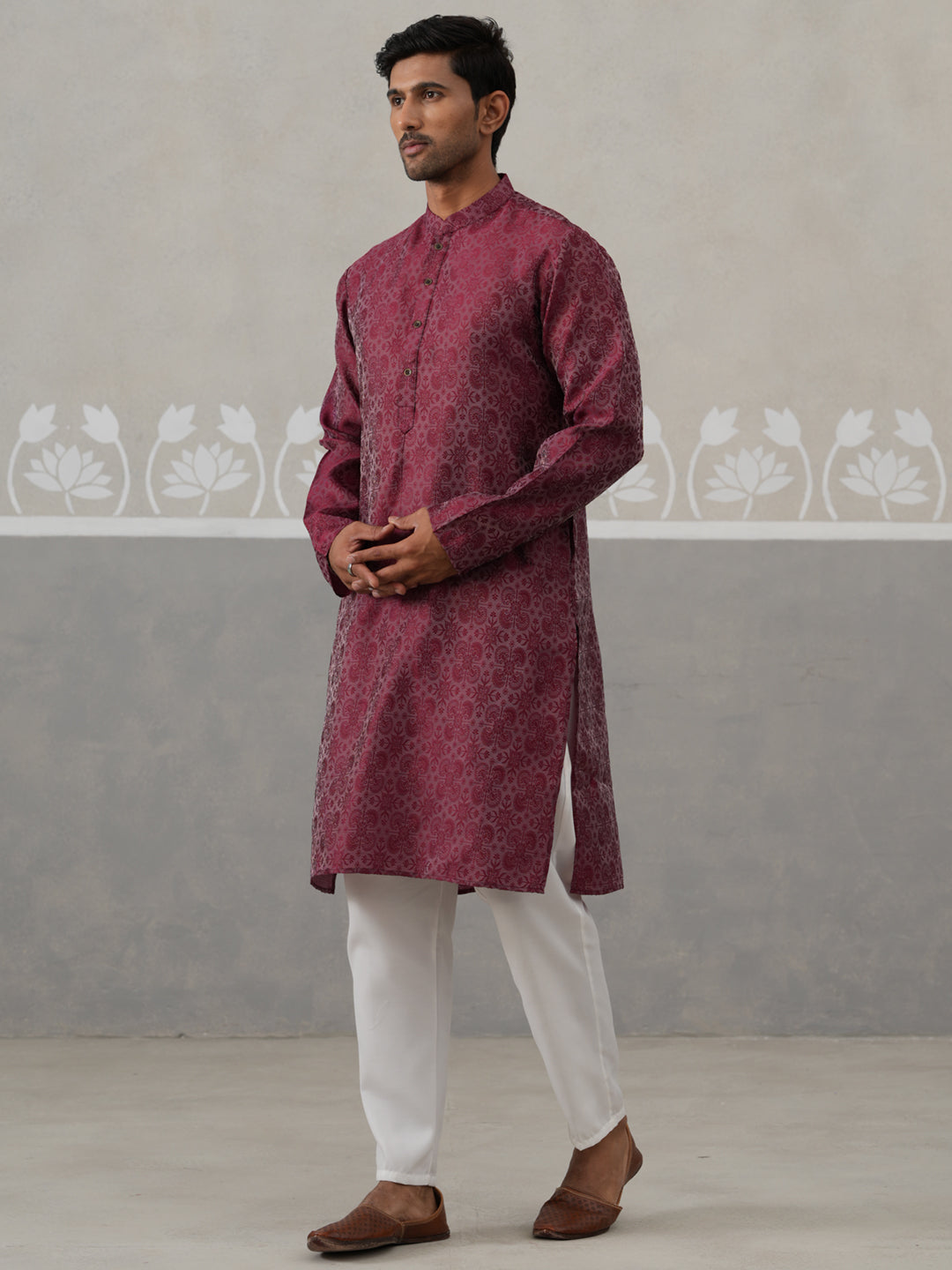 Woven Design Straight Kurta with Pyjama Set ( ANMKP 269Maroon )  [RT] [P-13]
