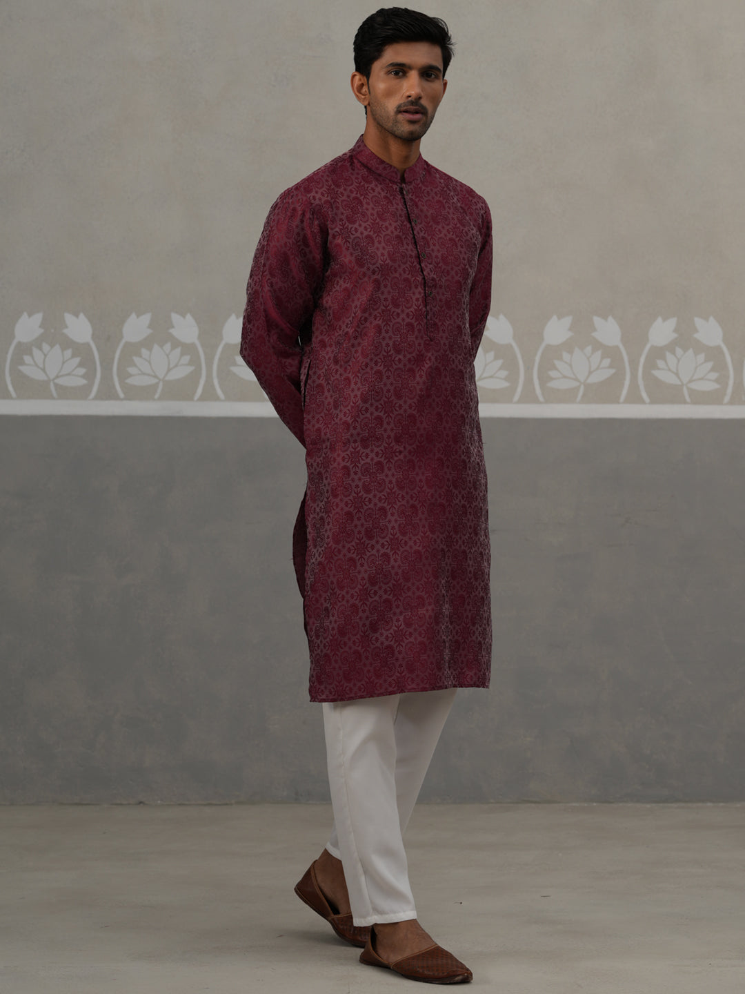 Woven Design Straight Kurta with Pyjama Set ( ANMKP 269Maroon )  [RT] [P-13]