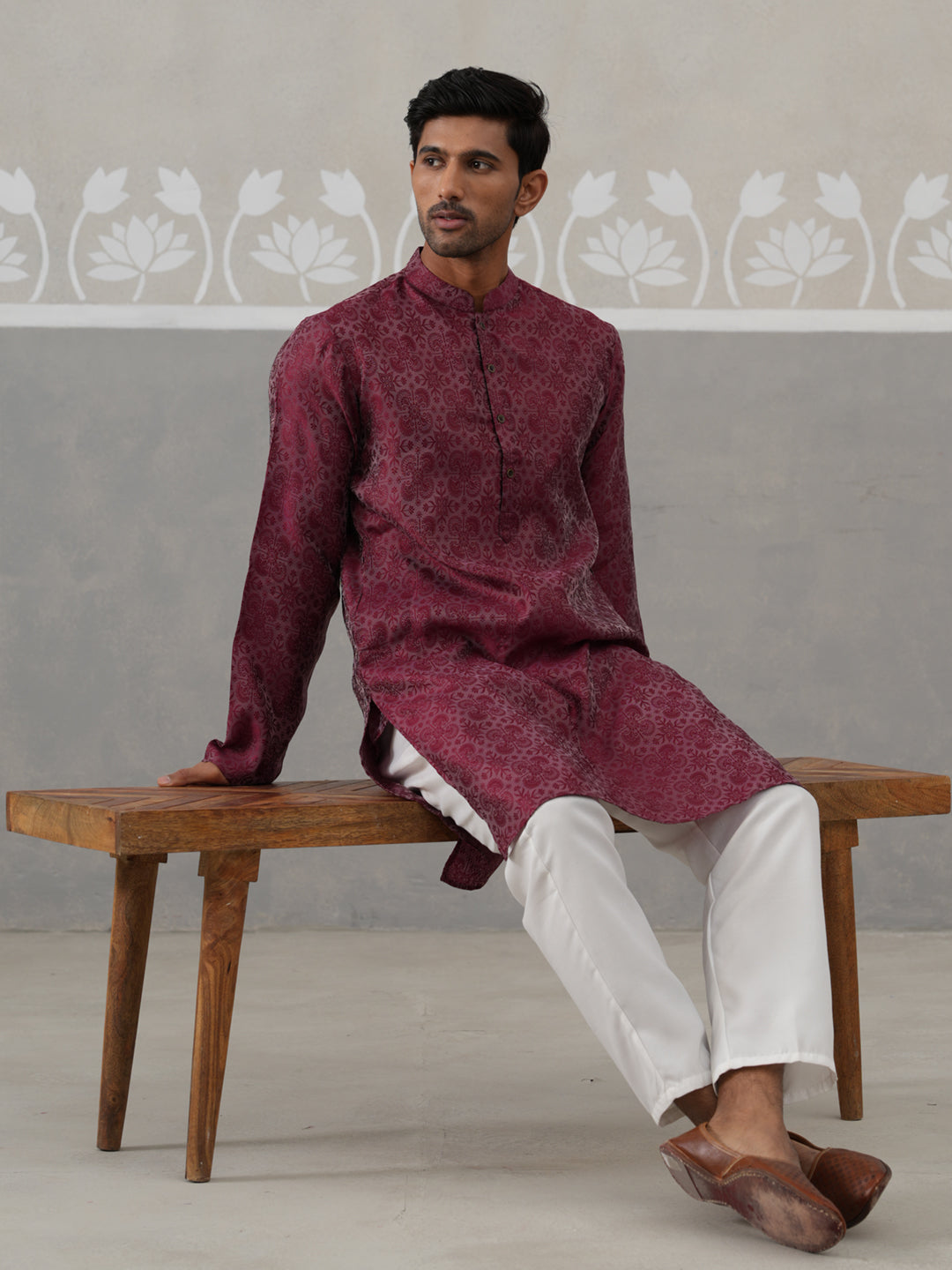 Woven Design Straight Kurta with Pyjama Set ( ANMKP 269Maroon )  [RT] [P-13]