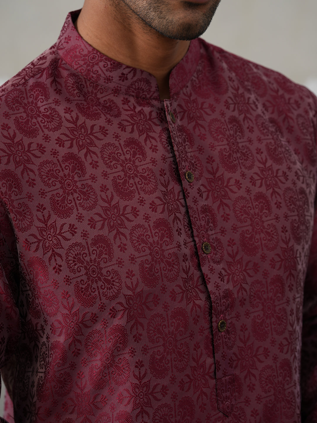 Woven Design Straight Kurta with Pyjama Set ( ANMKP 269Maroon )  [RT] [P-13]
