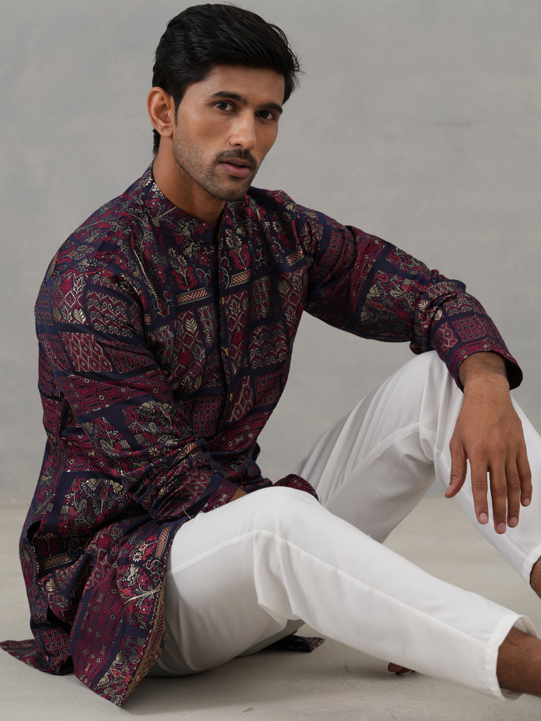 Maroon Woven Design Jacquard Kurta Pyjama Set ( ANMKP 271Maroon )  [RT] [M-7]