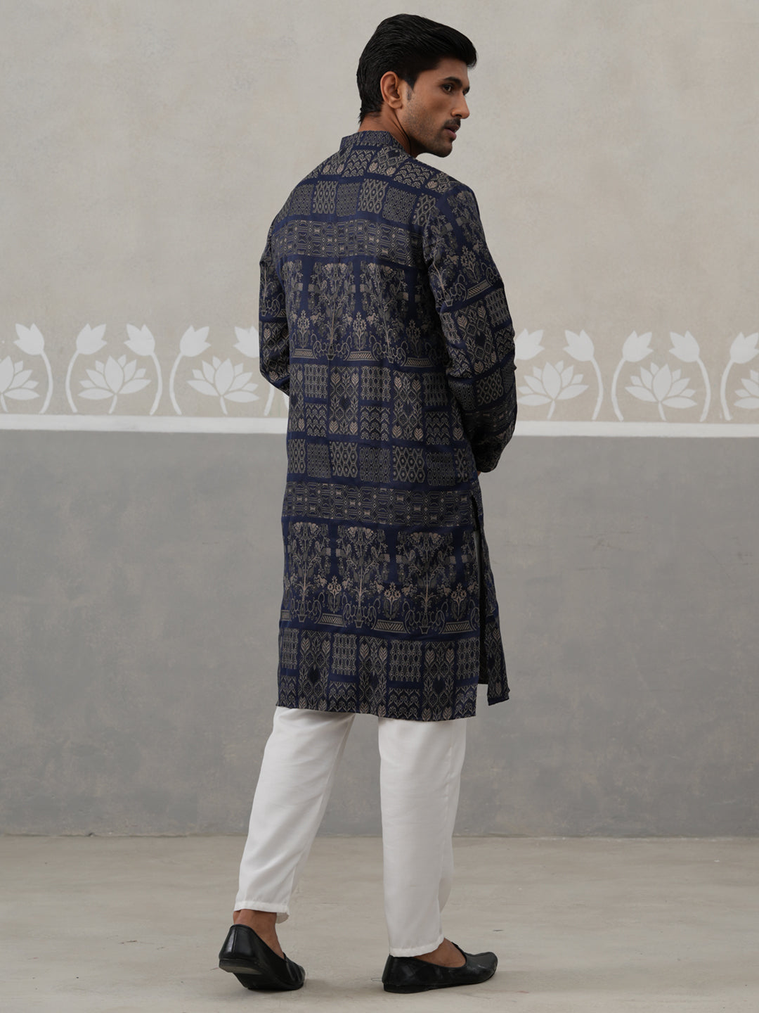 Navy Blue Woven Design Jacquard Kurta Pyjama Set ( ANMKP 271Navy )  [RT] [M-7]