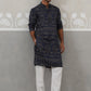 Navy Blue Woven Design Jacquard Kurta Pyjama Set ( ANMKP 271Navy )  [RT] [M-7]
