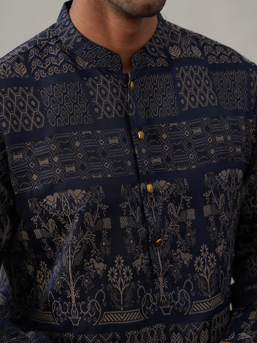 Navy Blue Woven Design Jacquard Kurta Pyjama Set ( ANMKP 271Navy )  [RT] [M-7]