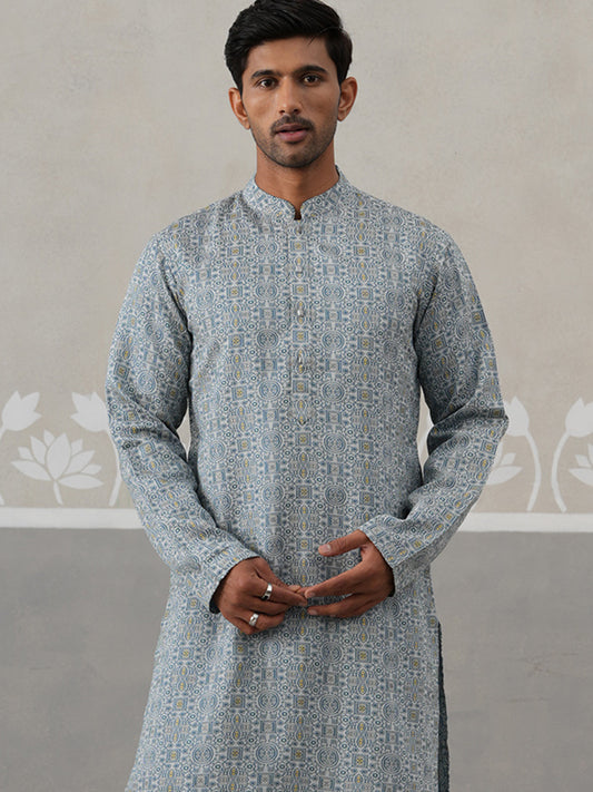 Elegant Jacquard Woven Design Kurta with Pajama ( ANMKP 272Blue )  [RT] [L-5]