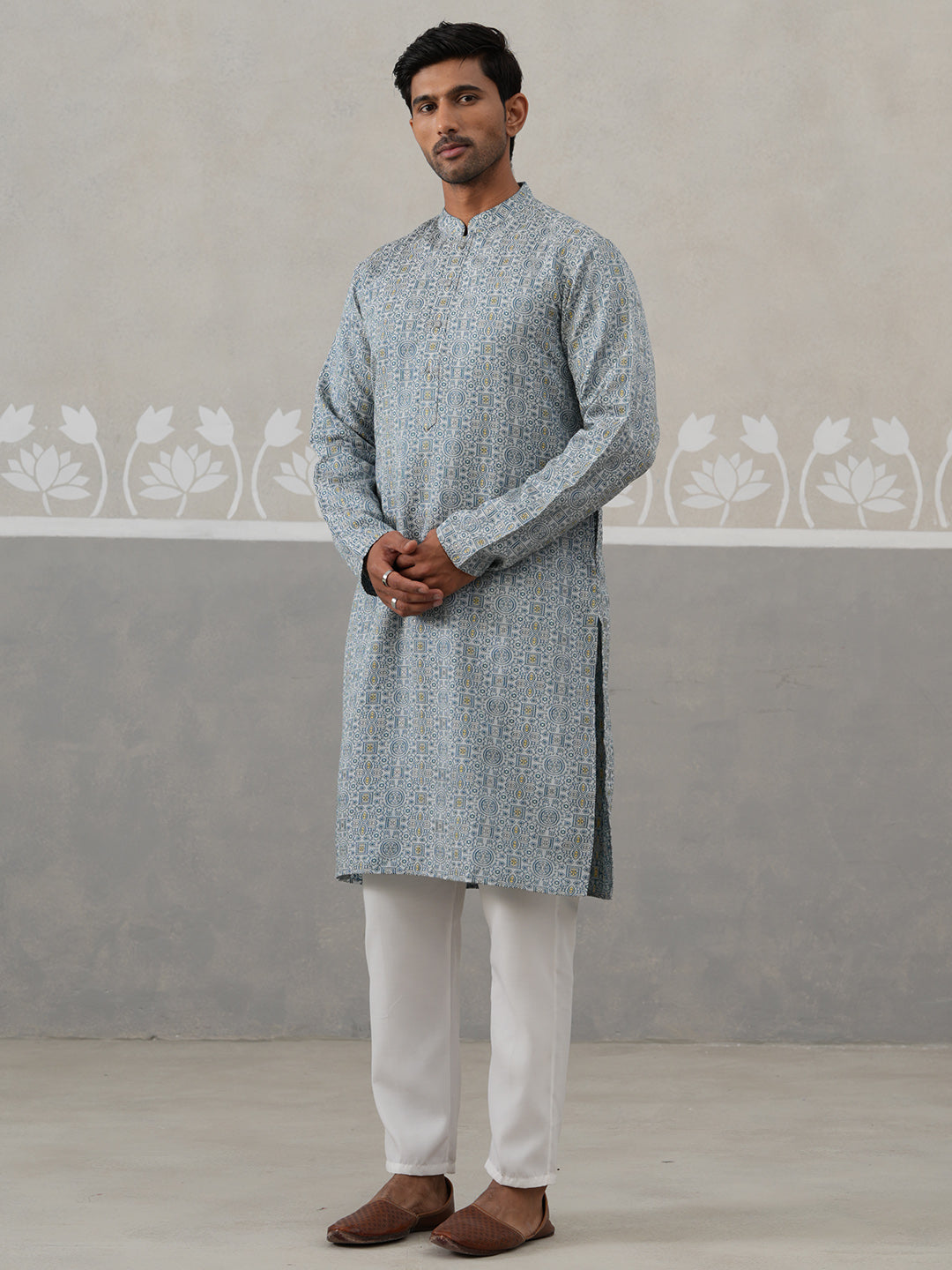 Elegant Jacquard Woven Design Kurta with Pajama ( ANMKP 272Blue )  [RT] [L-5]
