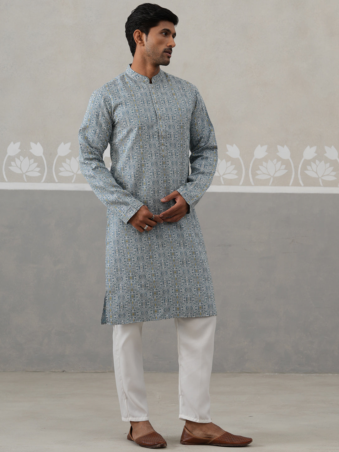 Elegant Jacquard Woven Design Kurta with Pajama ( ANMKP 272Blue )  [RT] [L-5]