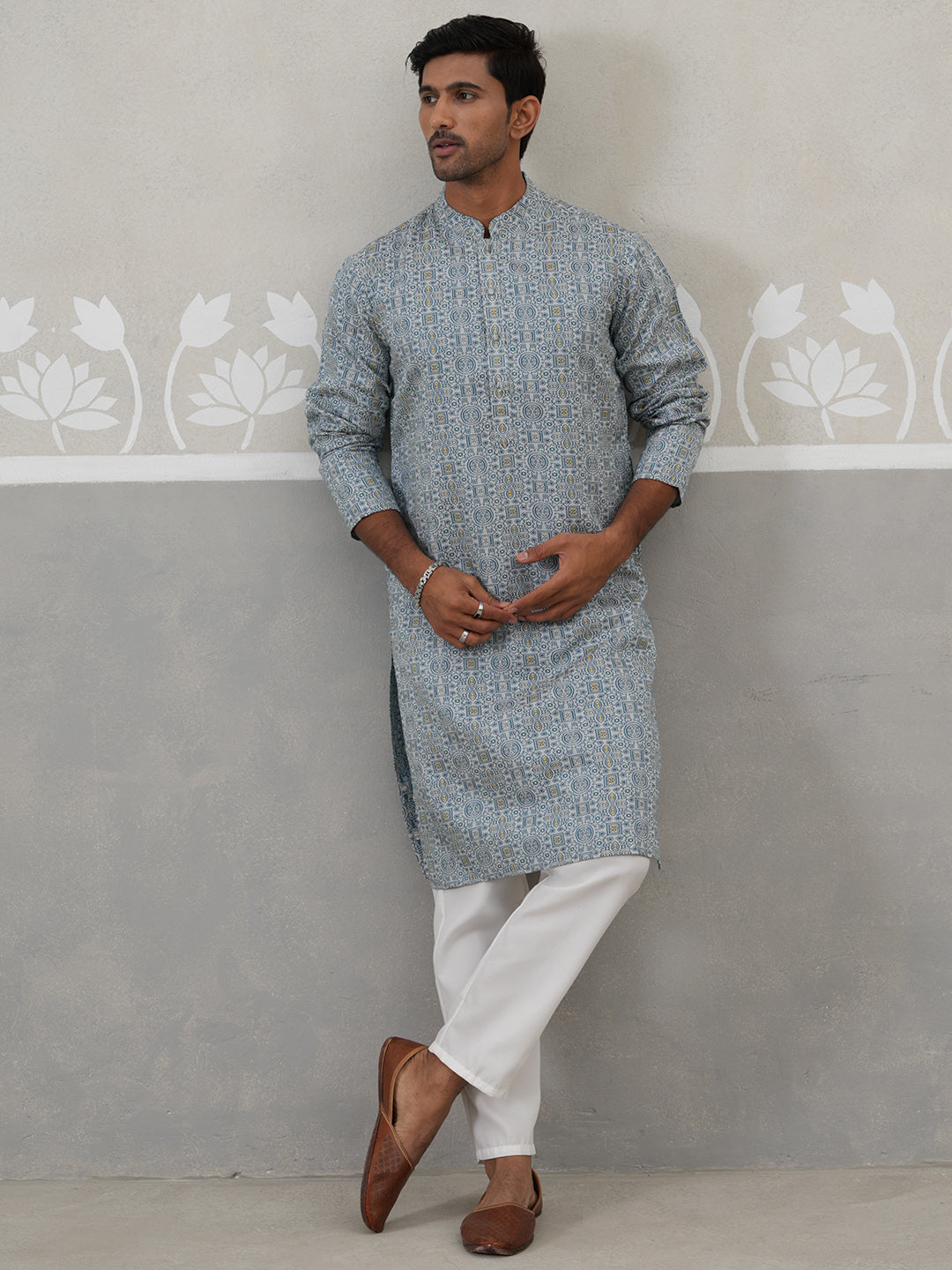 Elegant Jacquard Woven Design Kurta with Pajama ( ANMKP 272Blue )  [RT] [L-5]