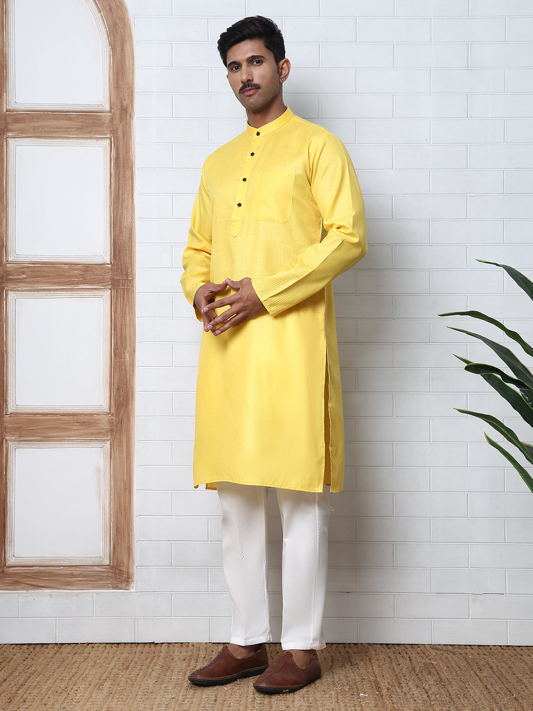 Solid Kurta Pyjama for Men ( ANMKP W 273Lemon )
