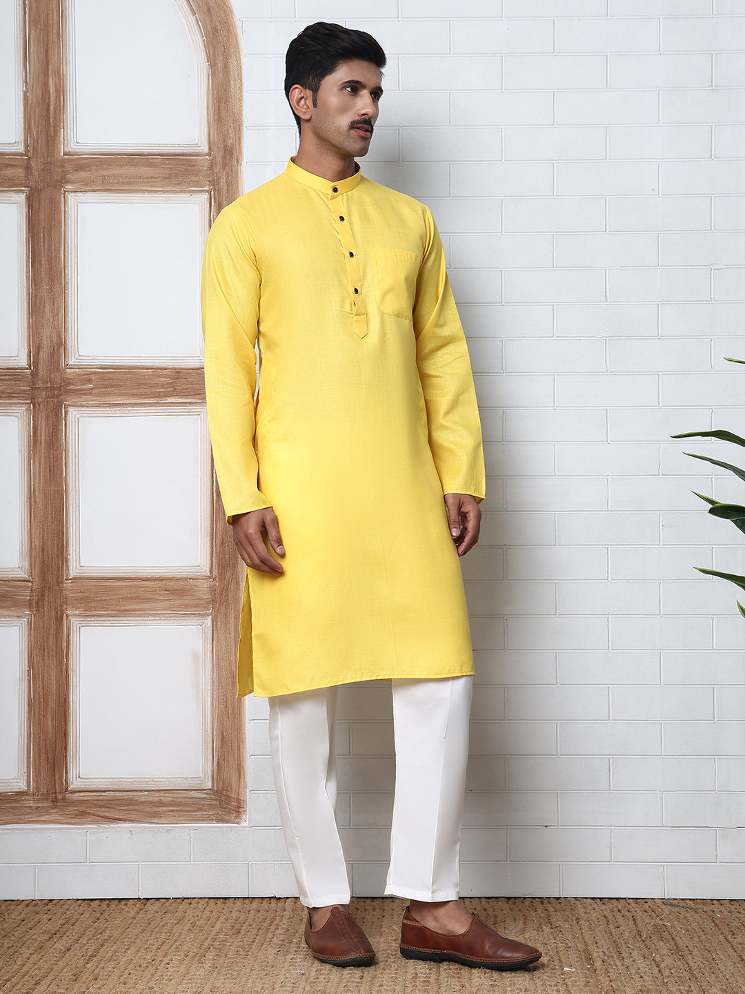 Solid Kurta Pyjama for Men ( ANMKP W 273Lemon )