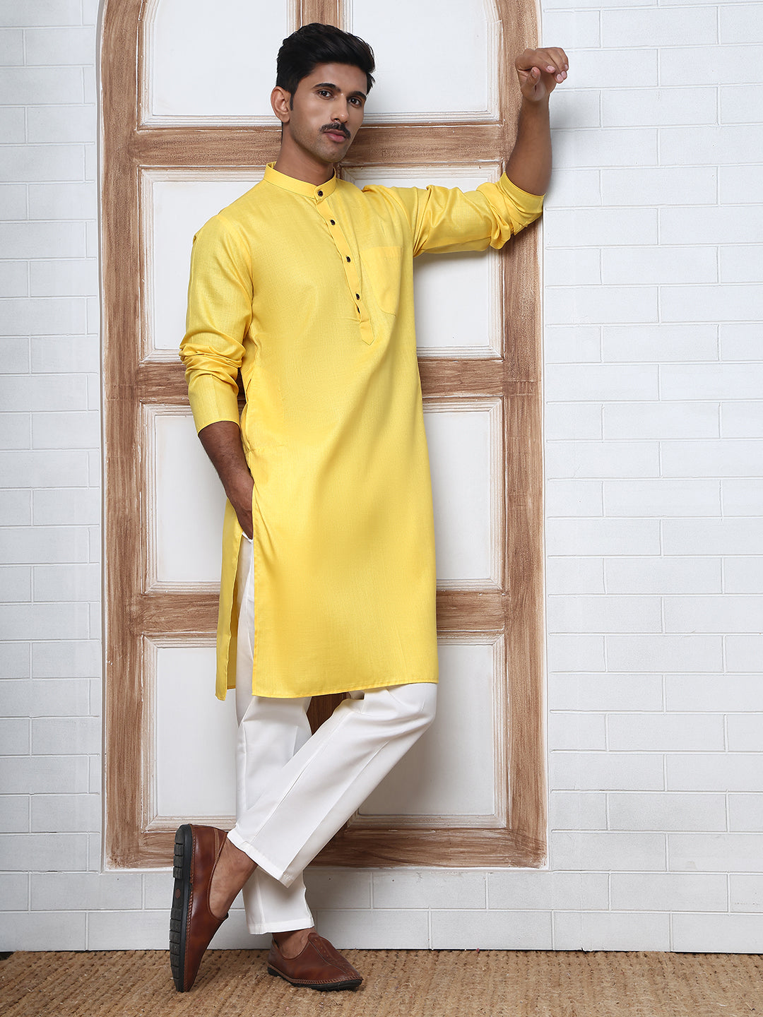 Solid Kurta Pyjama for Men ( ANMKP W 273Lemon )