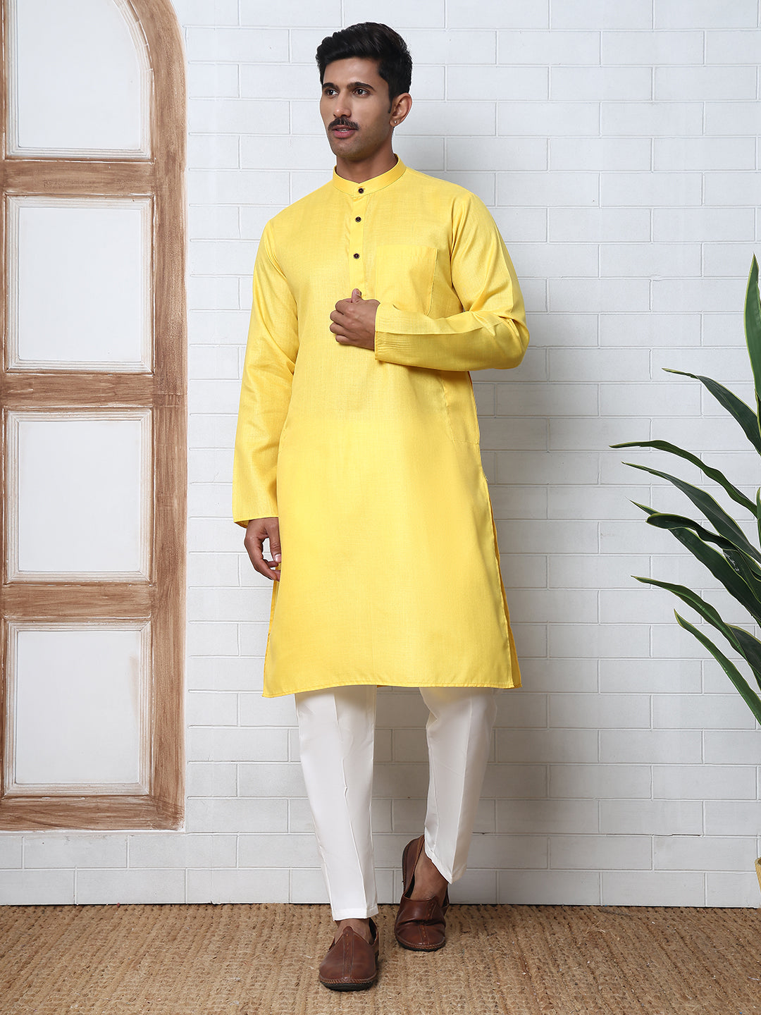 Solid Kurta Pyjama for Men ( ANMKP W 273Lemon )