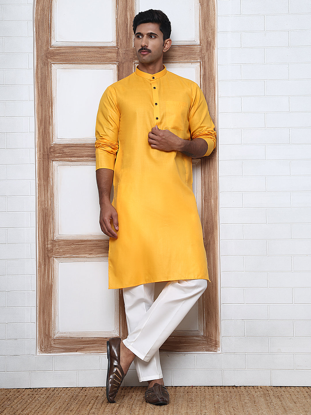 Solid Kurta Pyjama for Men ( ANMKP W 273Mustard )