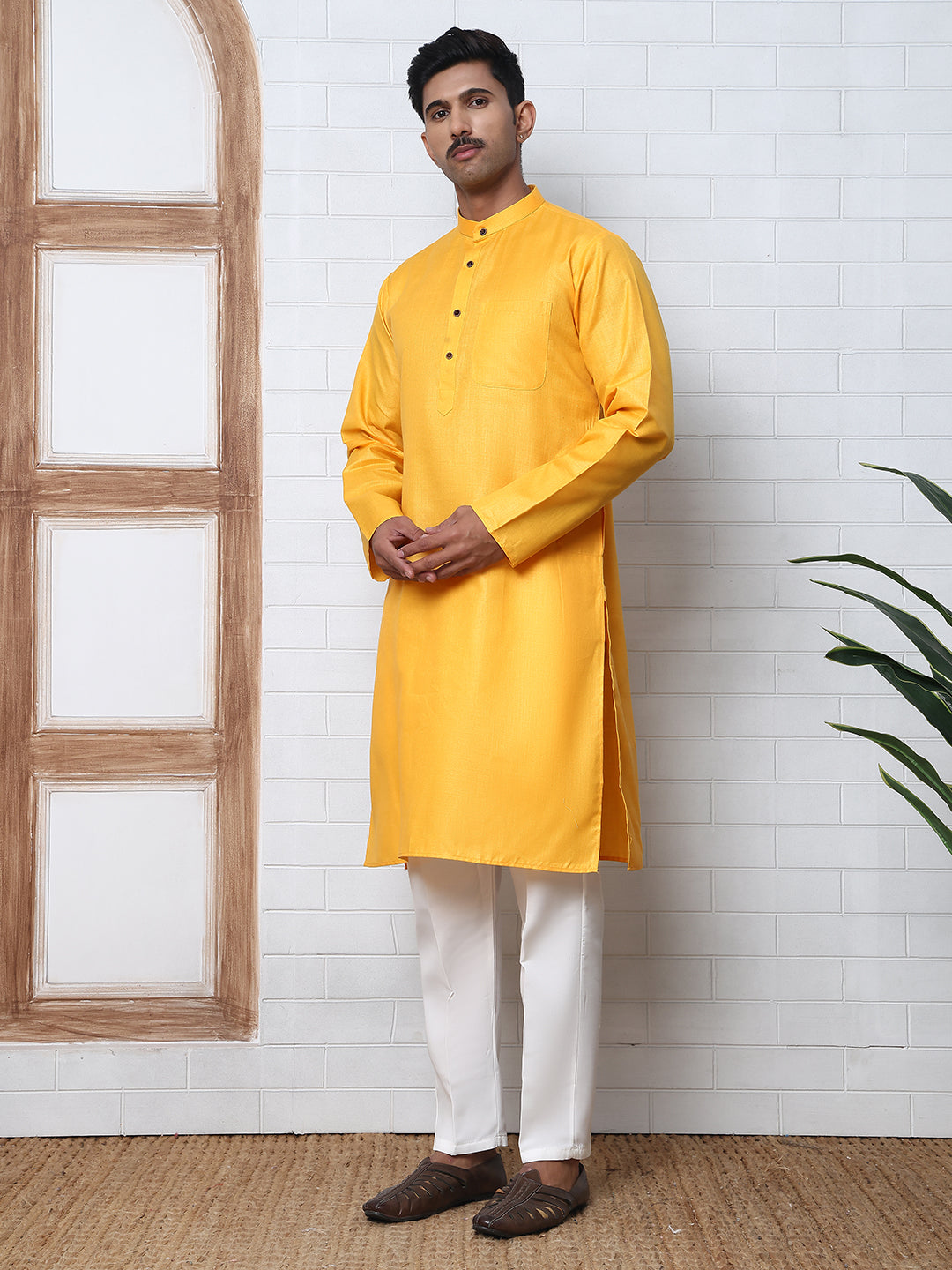 Solid Kurta Pyjama for Men ( ANMKP W 273Mustard )