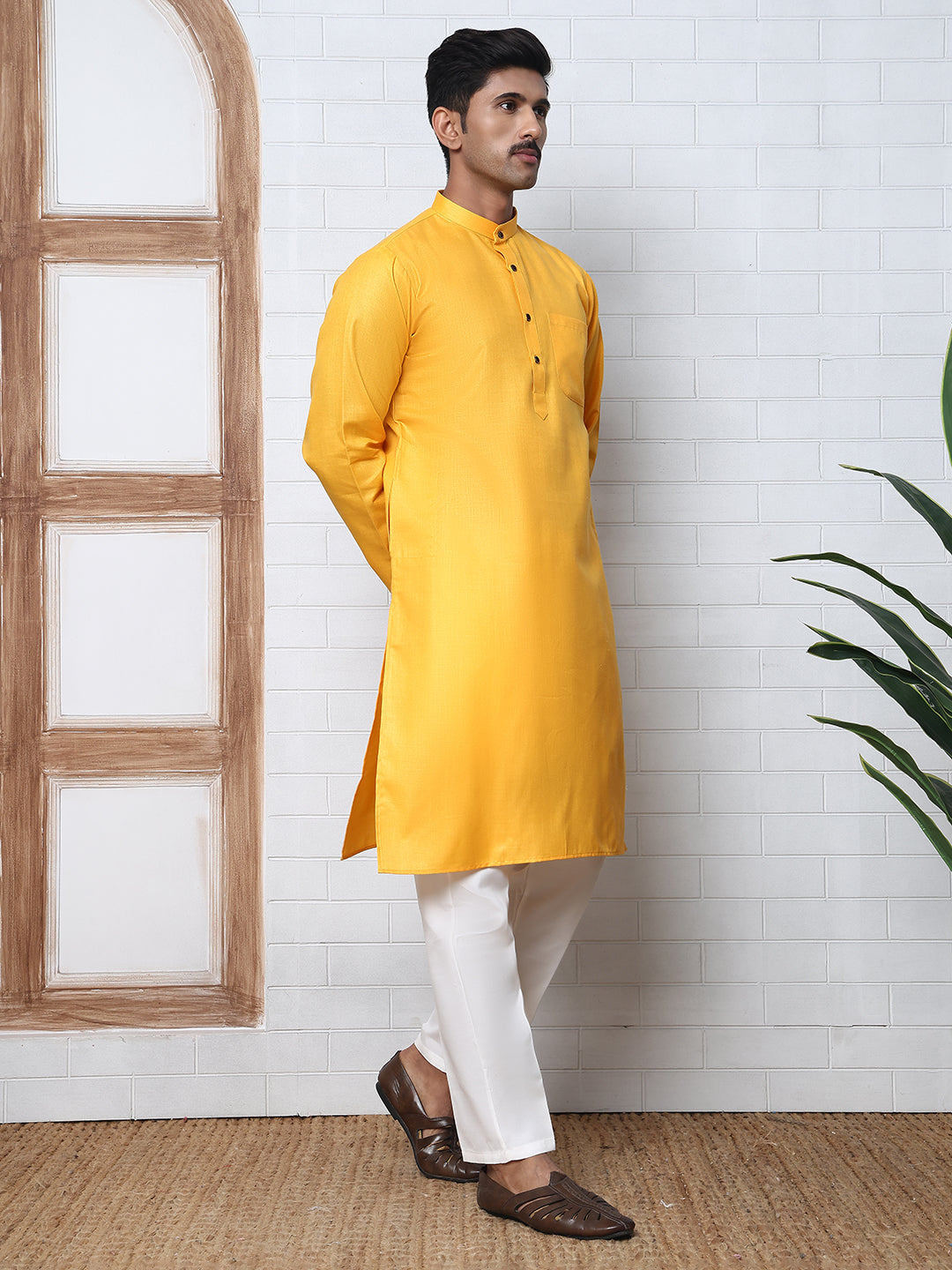 Solid Kurta Pyjama for Men ( ANMKP W 273Mustard )