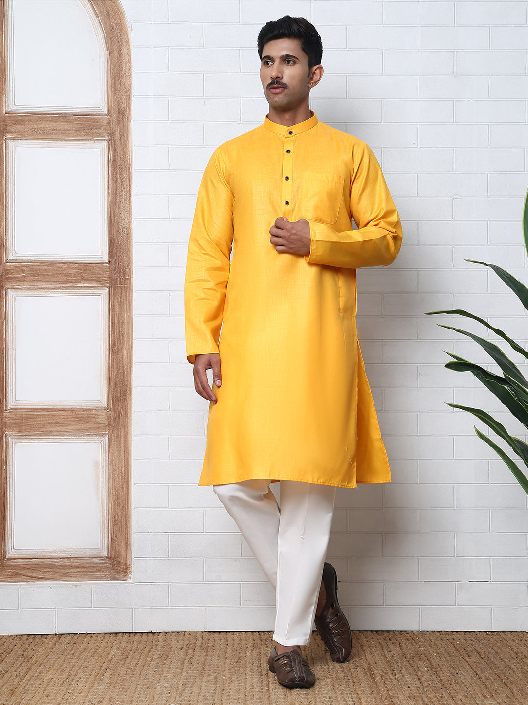 Solid Kurta Pyjama for Men ( ANMKP W 273Mustard )