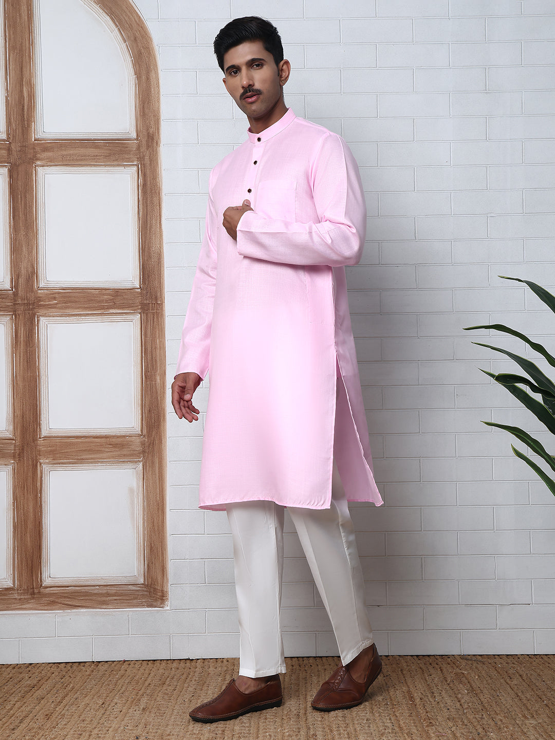Solid Kurta Pyjama for Men ( ANMKP W 273Pink )