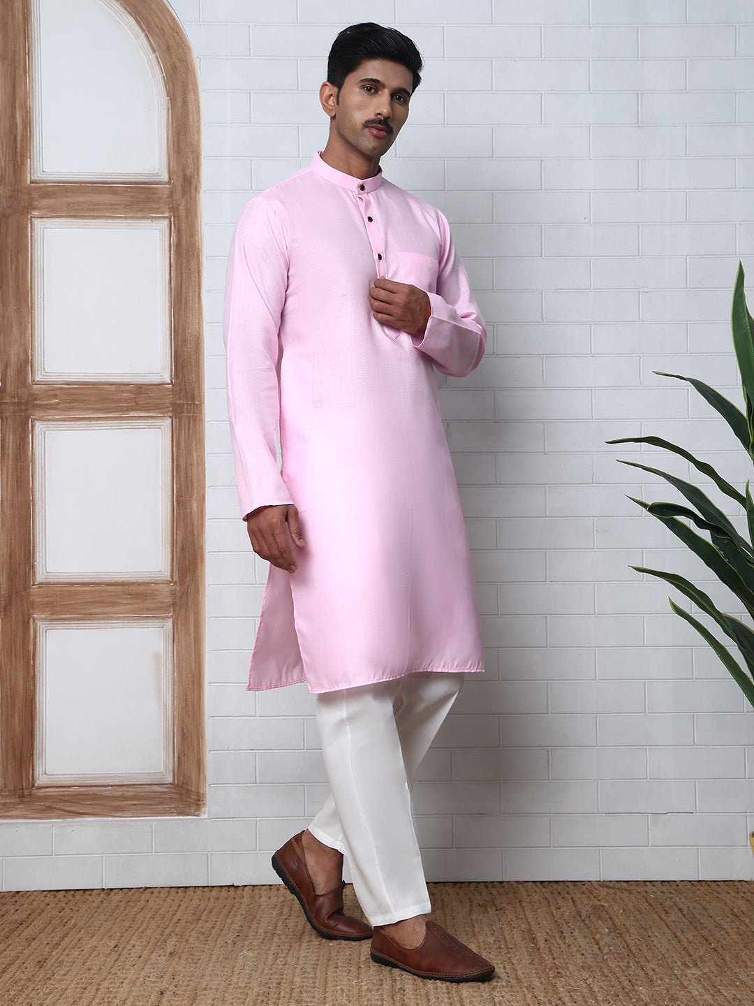 Solid Kurta Pyjama for Men ( ANMKP W 273Pink )