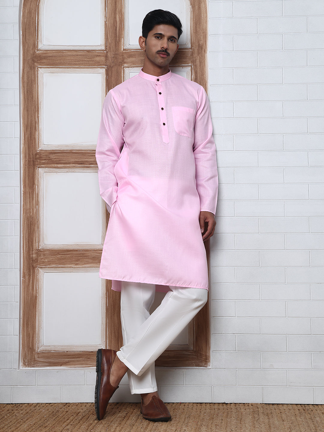Solid Kurta Pyjama for Men ( ANMKP W 273Pink )