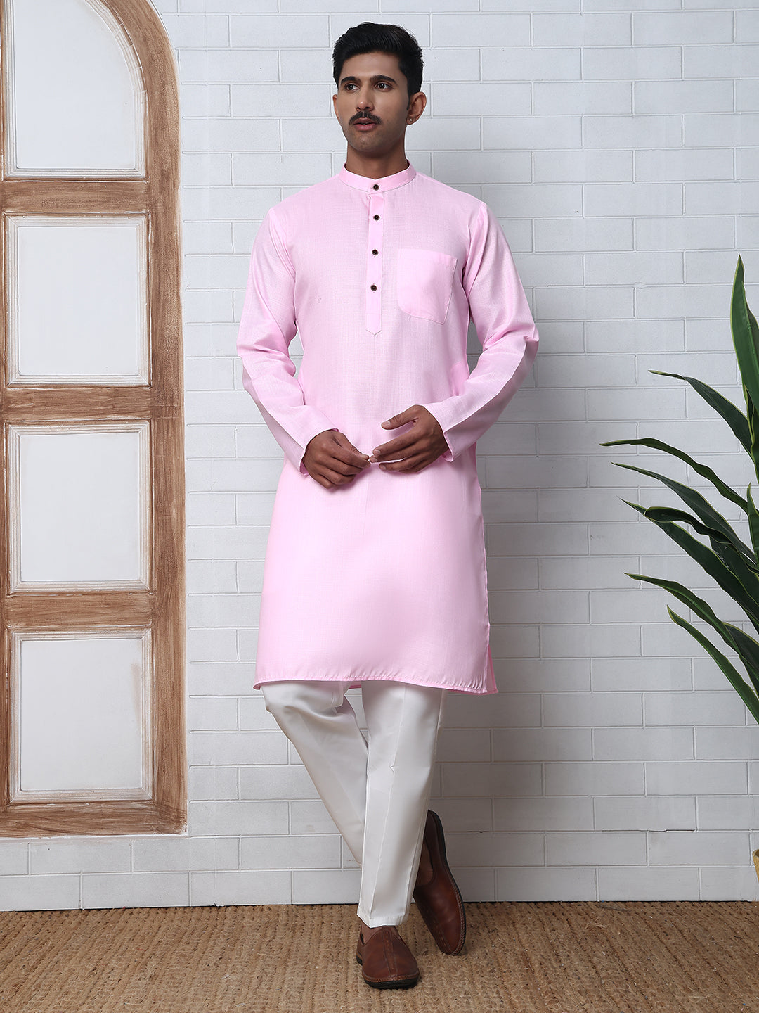 Solid Kurta Pyjama for Men ( ANMKP W 273Pink )