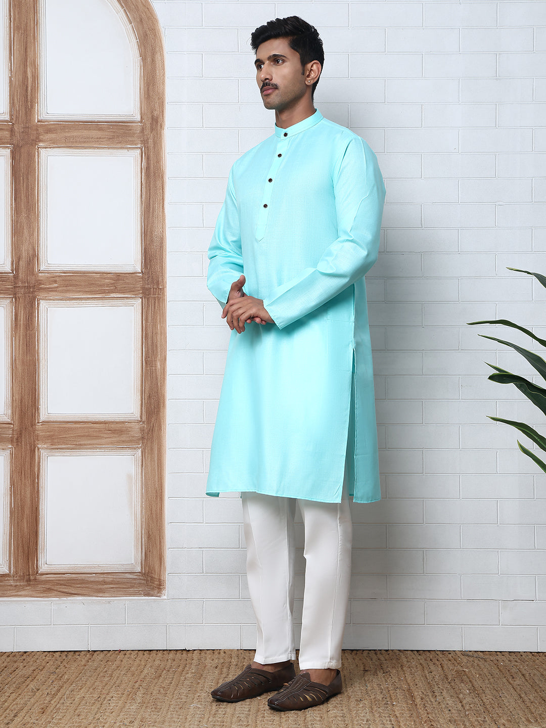 Solid Kurta Pyjama for Men ( ANMKP W 273Sky )