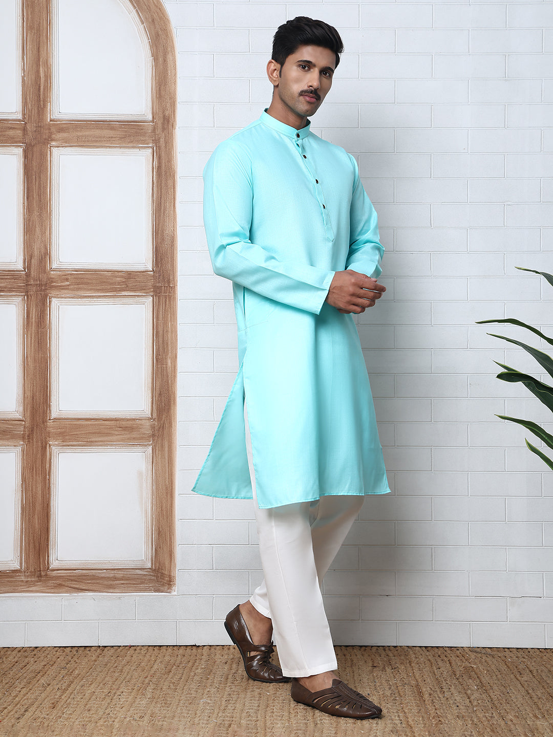 Solid Kurta Pyjama for Men ( ANMKP W 273Sky )