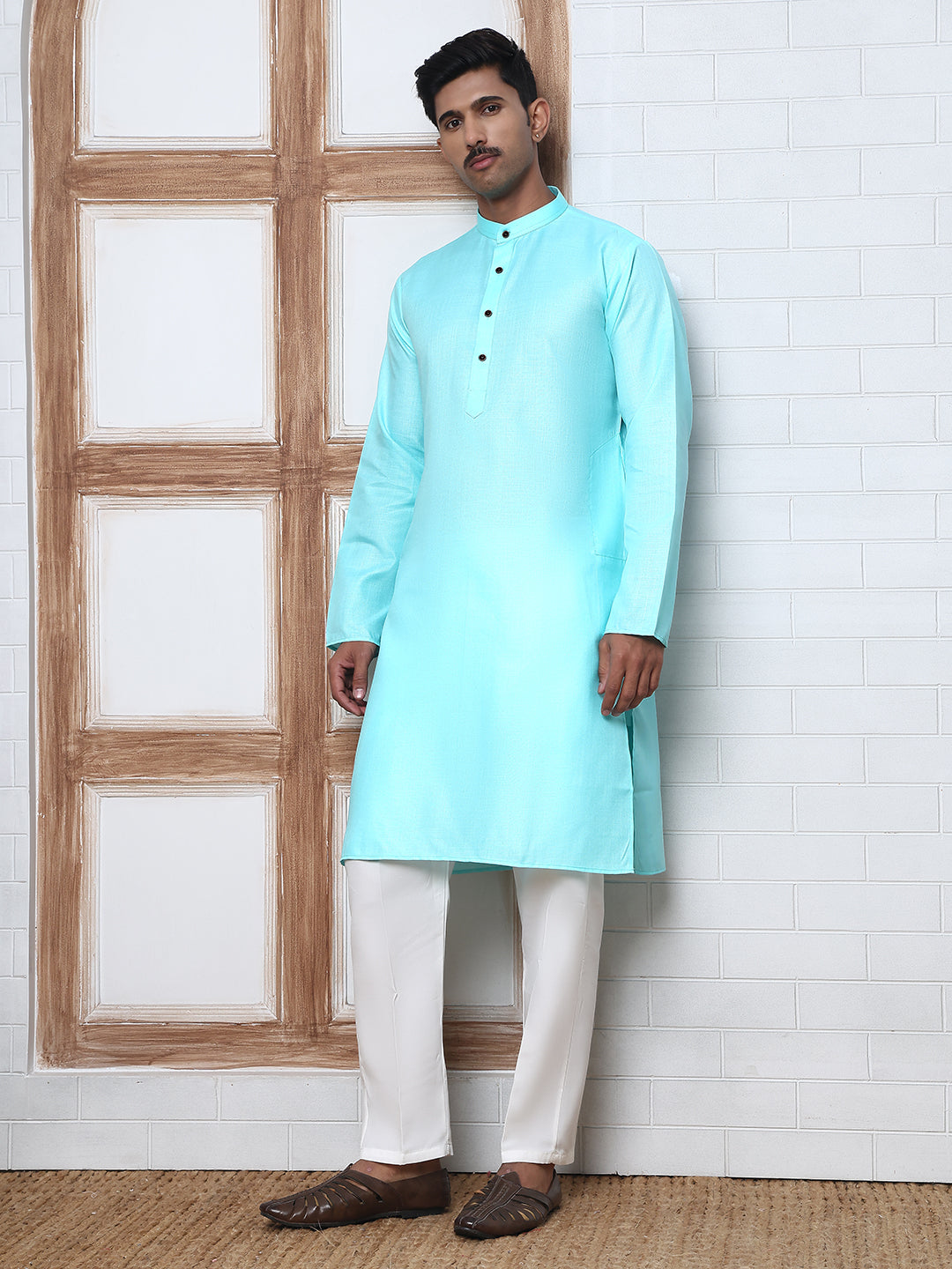 Solid Kurta Pyjama for Men ( ANMKP W 273Sky )