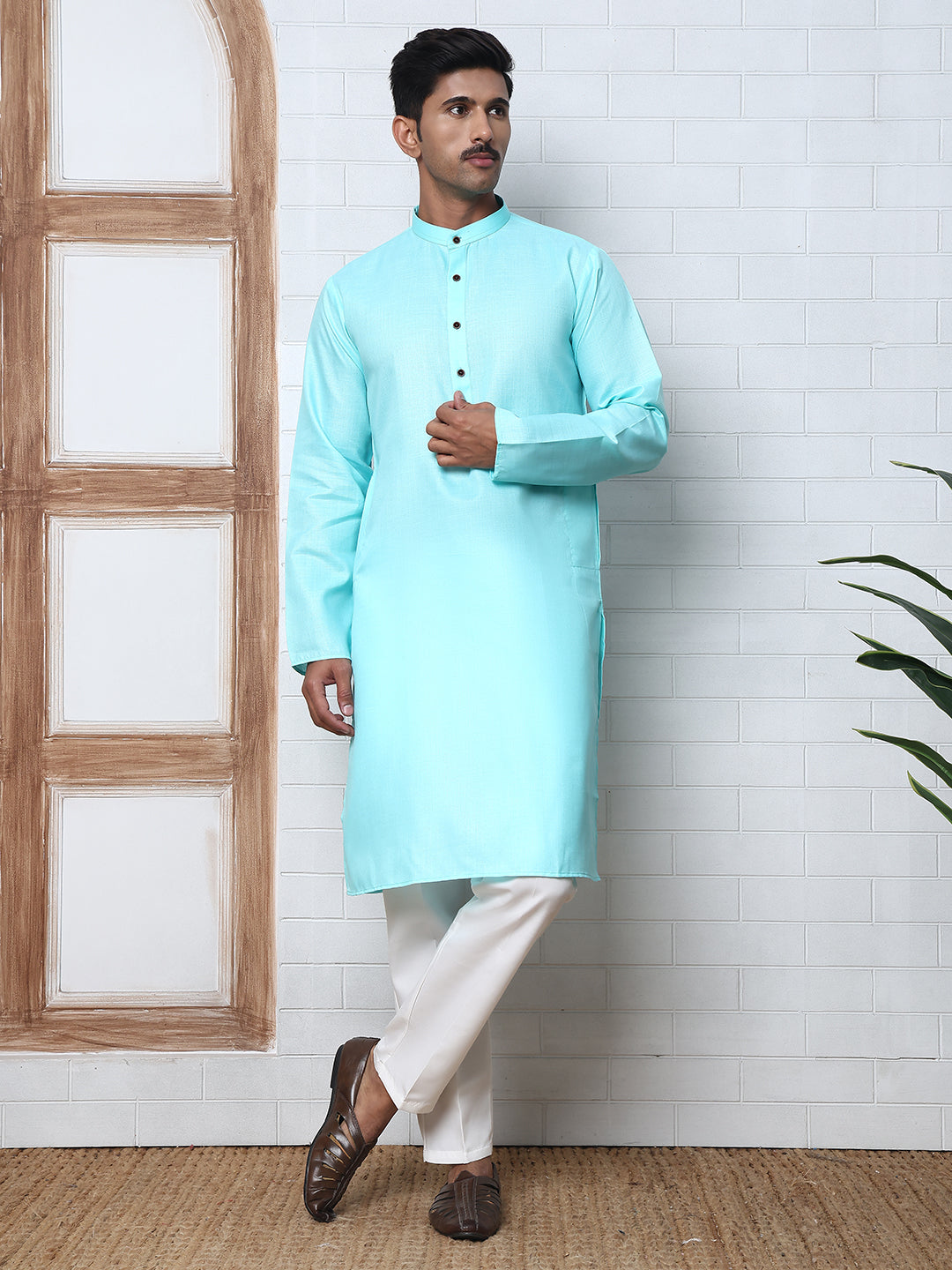 Solid Kurta Pyjama for Men ( ANMKP W 273Sky )