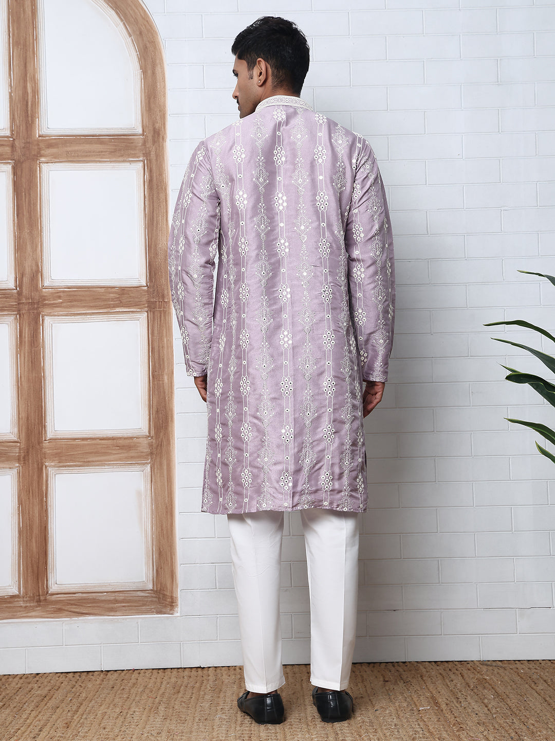 Festival Silk Blend Embroidered Kurta Pyjama ( ANMKP W 276Purple )