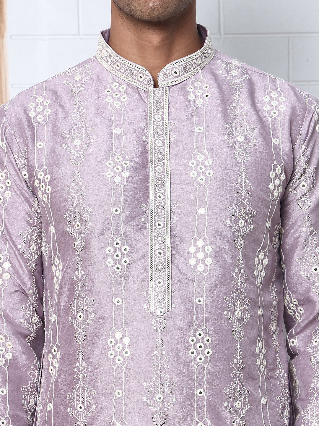 Festival Silk Blend Embroidered Kurta Pyjama ( ANMKP W 276Purple )