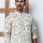 Floral Print Kurta Set with Thread Work Embroidery ( ANMKP W 284Pista )