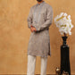Men Silk Blend Festive Embroidered Kurta Set ( ANMKP W 286Grey )