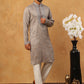 Men Silk Blend Festive Embroidered Kurta Set ( ANMKP W 286Grey )