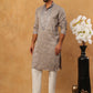Men Silk Blend Festive Embroidered Kurta Set ( ANMKP W 286Grey )