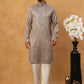 Men Silk Blend Festive Embroidered Kurta Set ( ANMKP W 286Grey )