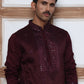 Men Silk Blend Festive Embroidered Kurta Set ( ANMKP W 286Maroon )
