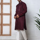 Men Silk Blend Festive Embroidered Kurta Set ( ANMKP W 286Maroon )