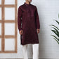 Men Silk Blend Festive Embroidered Kurta Set ( ANMKP W 286Maroon )