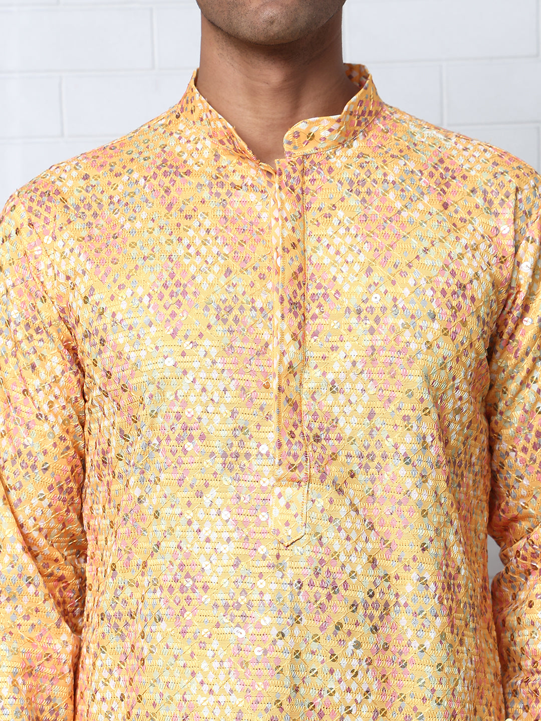 Men's Festive Sequins & Thread Work Kurtas ( ANMKO 288Yellow )  [RT] [C-3]