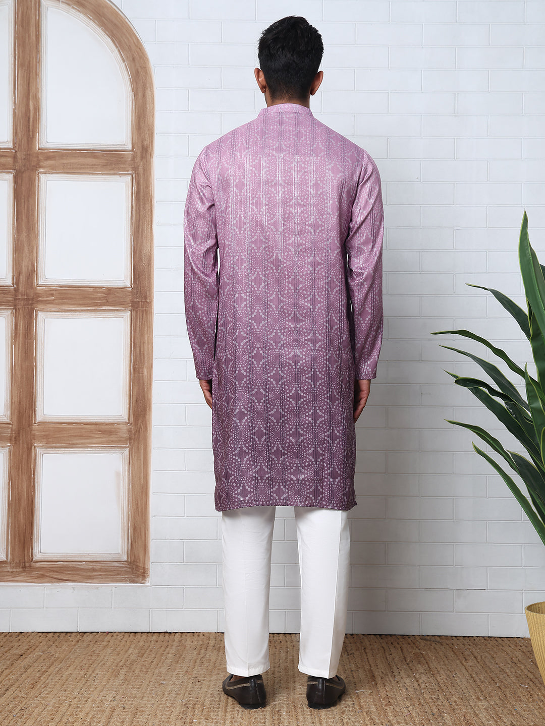 Bandhani Print Thread-Work Kurta Pyjama Set ( ANMKP W 291Purple )