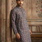 Thread Work & Printed Cotton Blend Kurta Pyjama Set ( ANMKP W 297Navy )